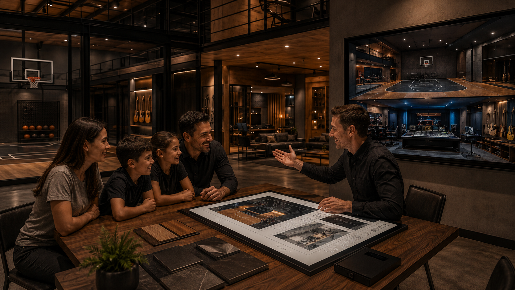 Family reviewing court and studio package concepts
