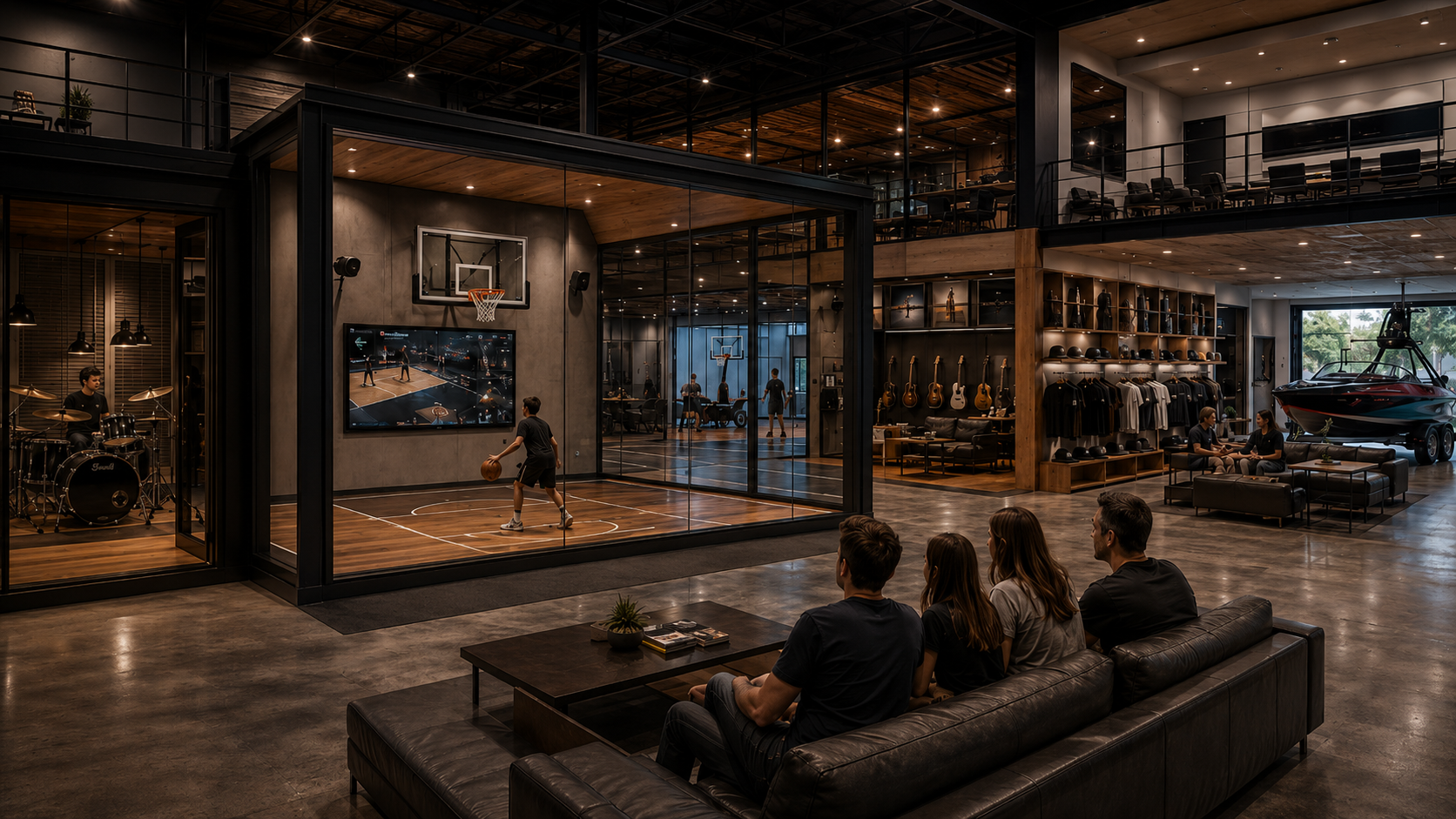 Premium Culture Fusion Hub showroom concept with modular court, lounge and lifestyle zones